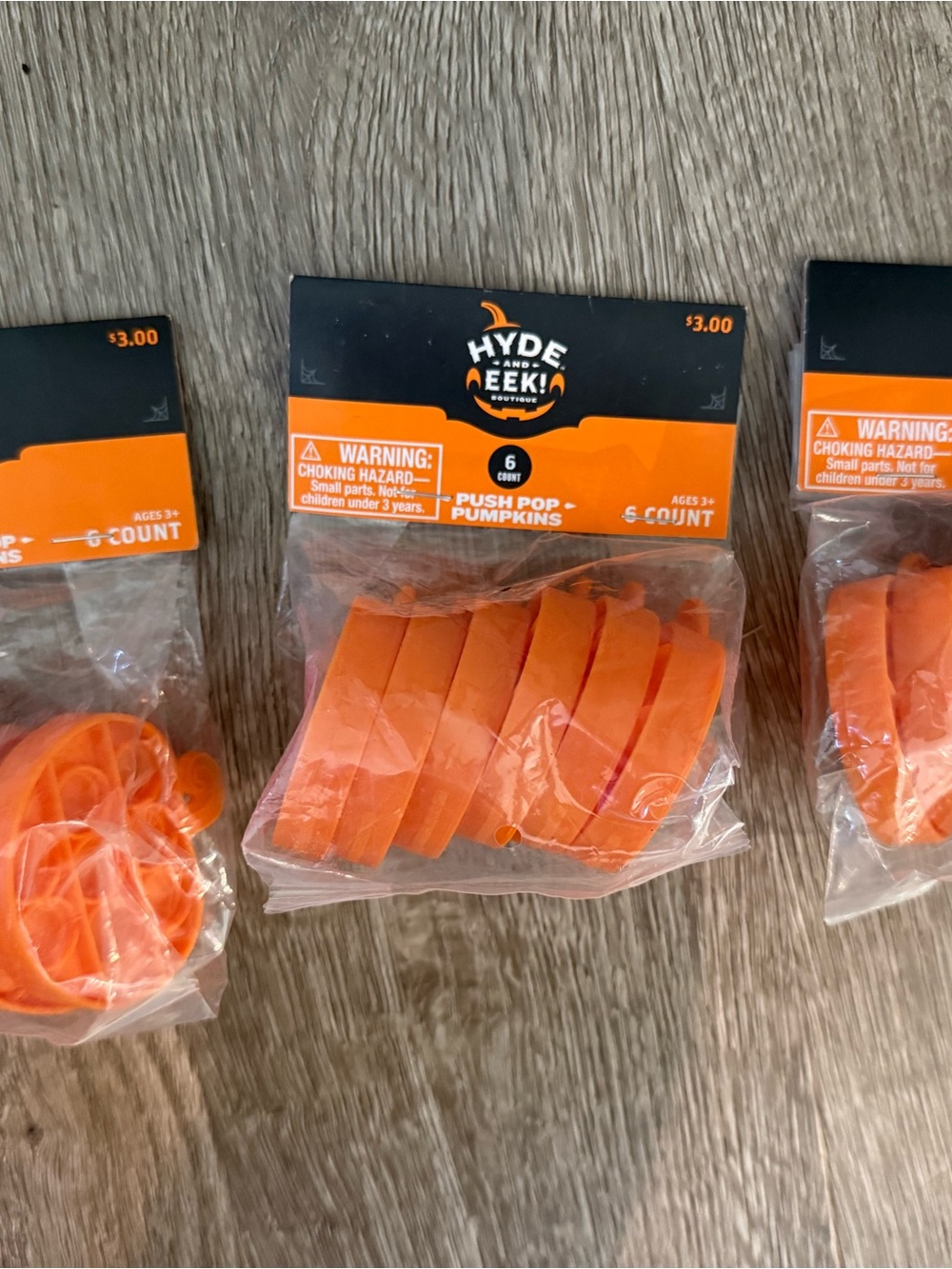3 bags of 6 each Hyde and Eek Push Pop Pumpkins. NWT.